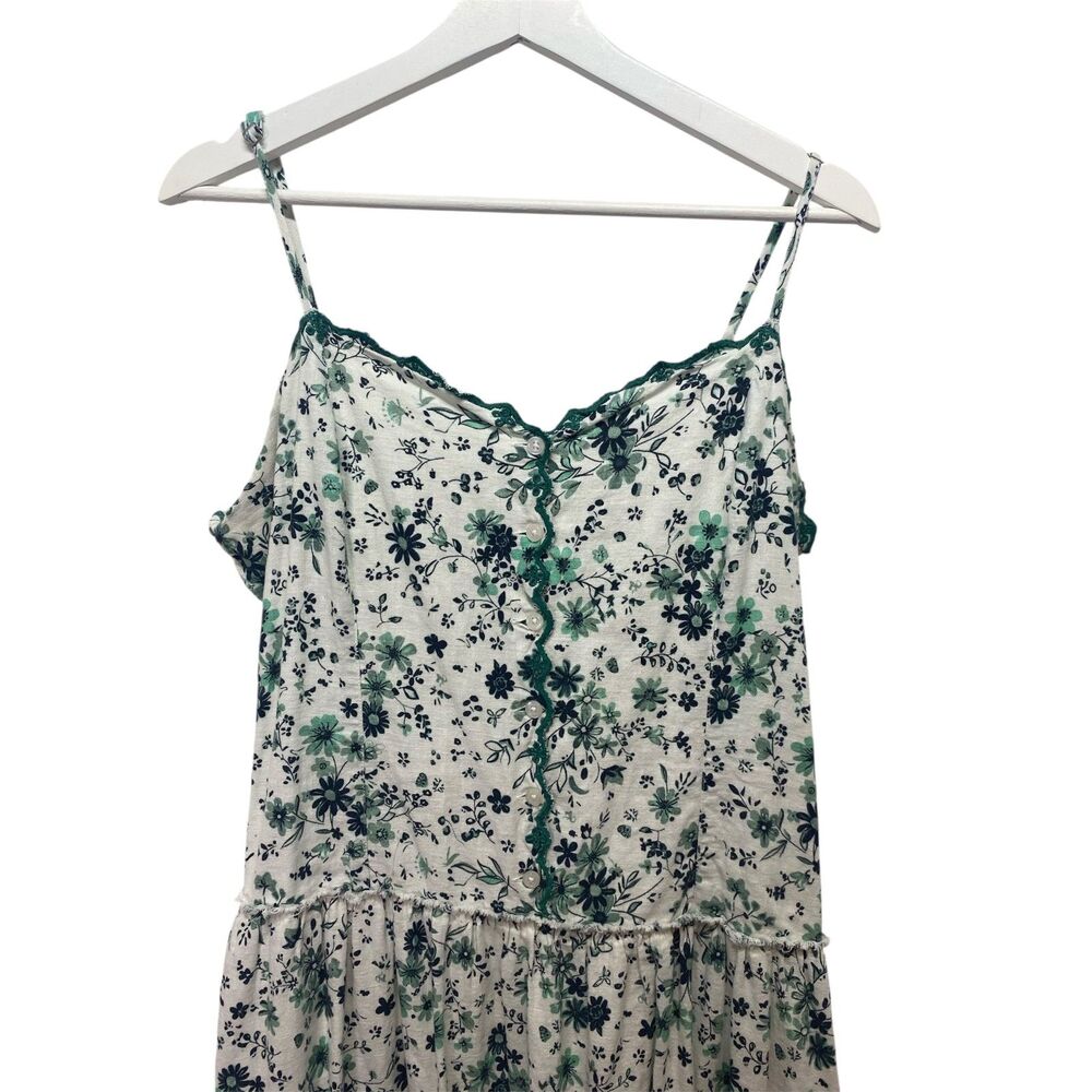 NEW Anthropologie DropvWaist Linen Blend Dress White Green Floral Size L - Picture 7 of 10